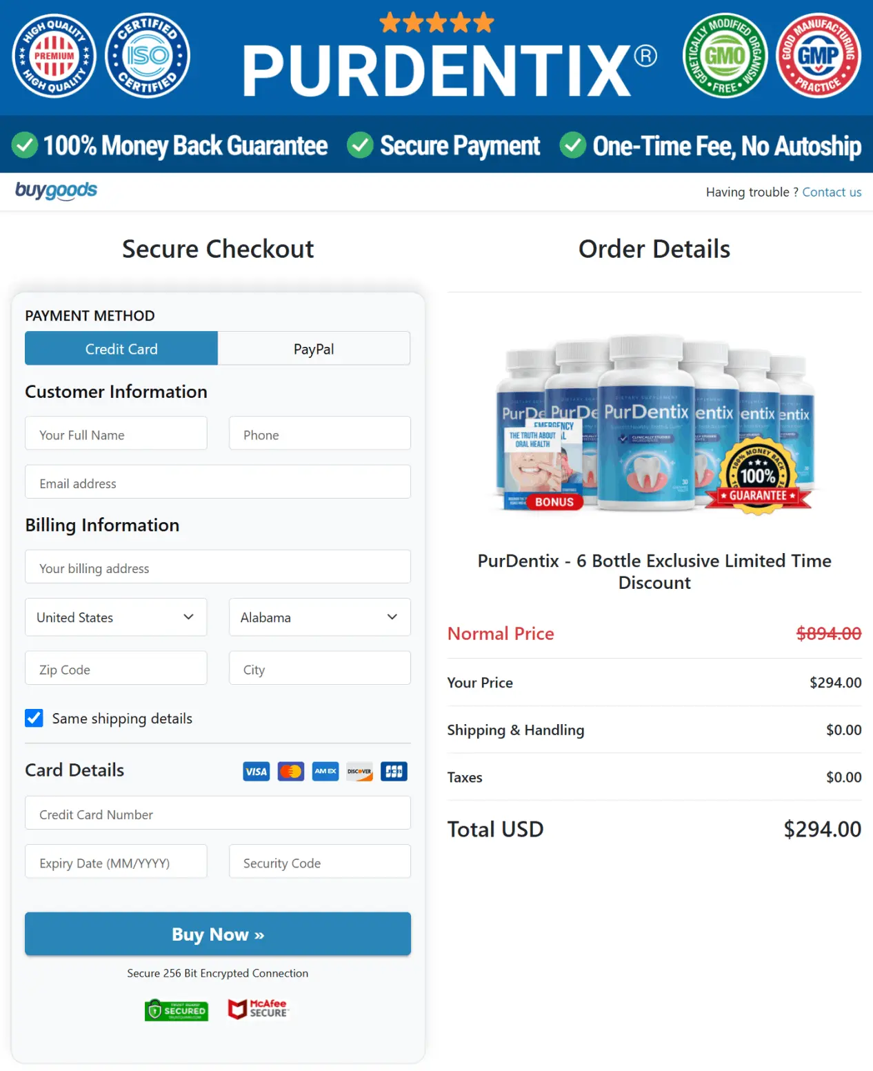 Purdentix Checkout Page
